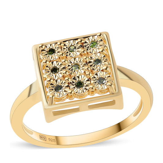Inel din Argint 925 Placat cu Aur ( 3.58 grame ) cu Diamant Verde 0.05 Carate