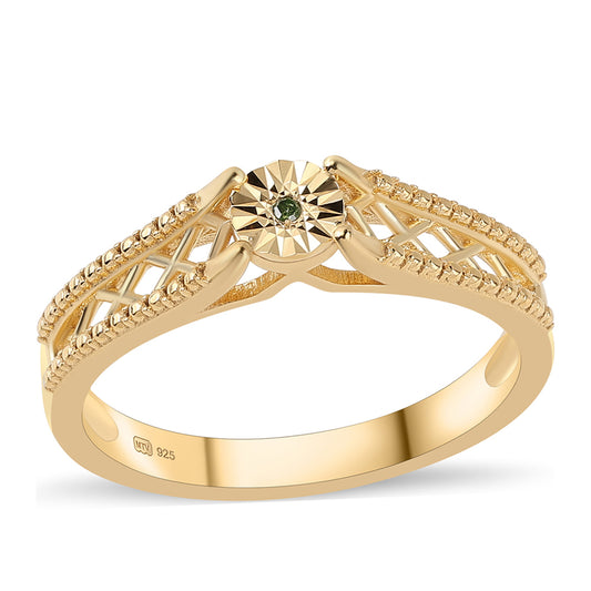 Inel din Argint 925 Placat cu Aur ( 3.36 grame ) cu Diamant Verde 0.01 Carate