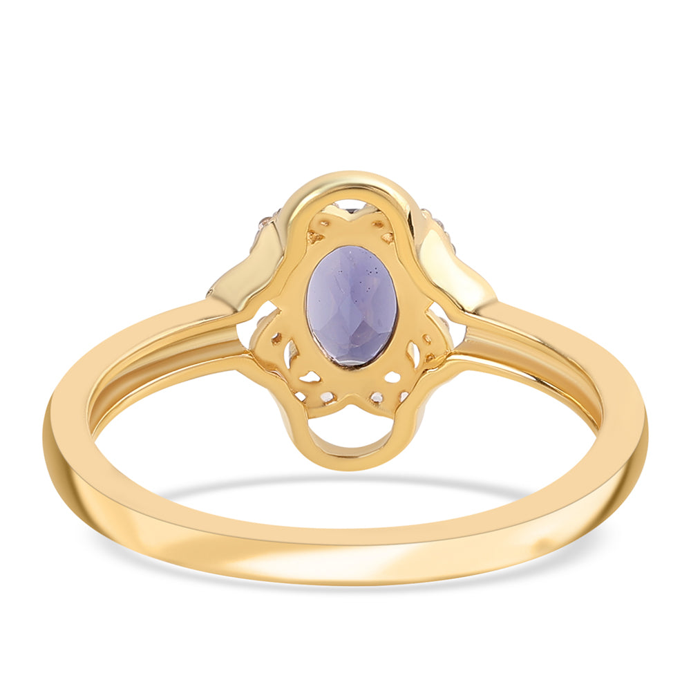 Inel din Argint 925 Placat cu Aur ( 2.72 grame ) cu Iolit și Topaz Alb 0.7 Carate