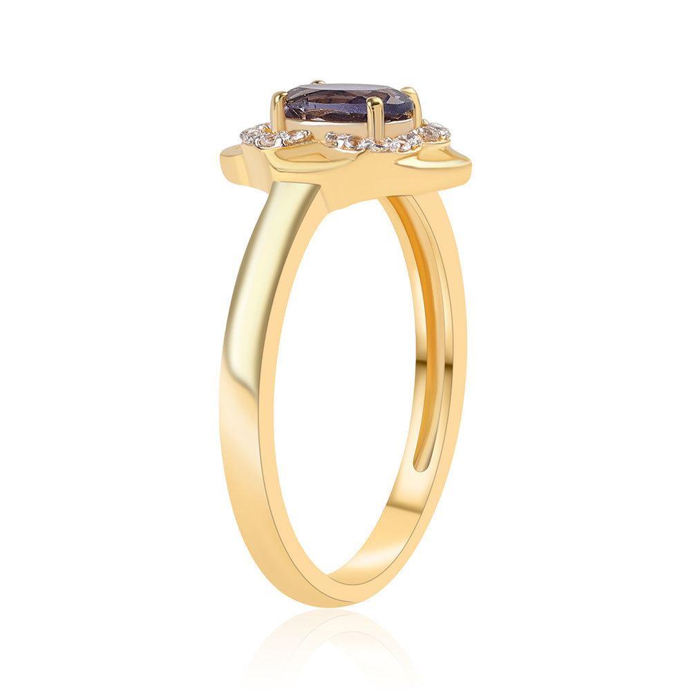 Inel din Argint 925 Placat cu Aur ( 2.72 grame ) cu Iolit și Topaz Alb 0.7 Carate 3 