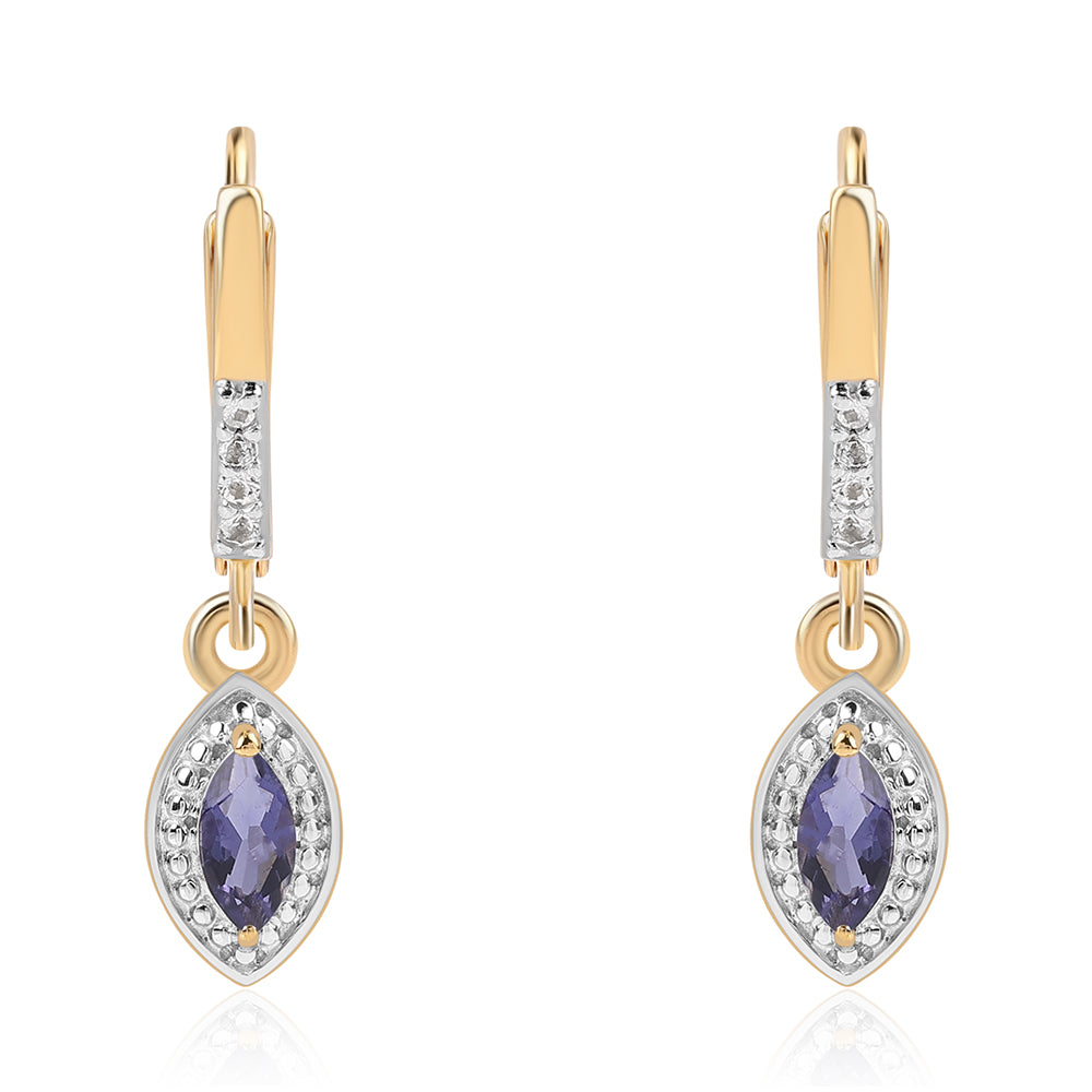Cercei din Argint 925 Placat cu Aur ( 2.51 grame ) cu Iolit și Topaz Alb 0.52 Carate 1 