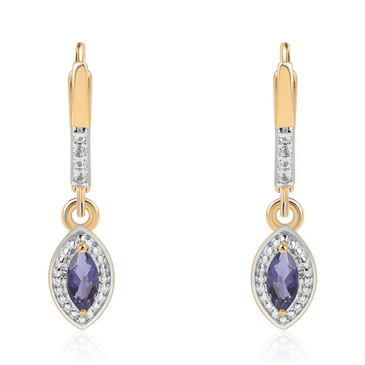 Cercei din Argint 925 Placat cu Aur ( 2.51 grame ) cu Iolit și Topaz Alb 0.52 Carate