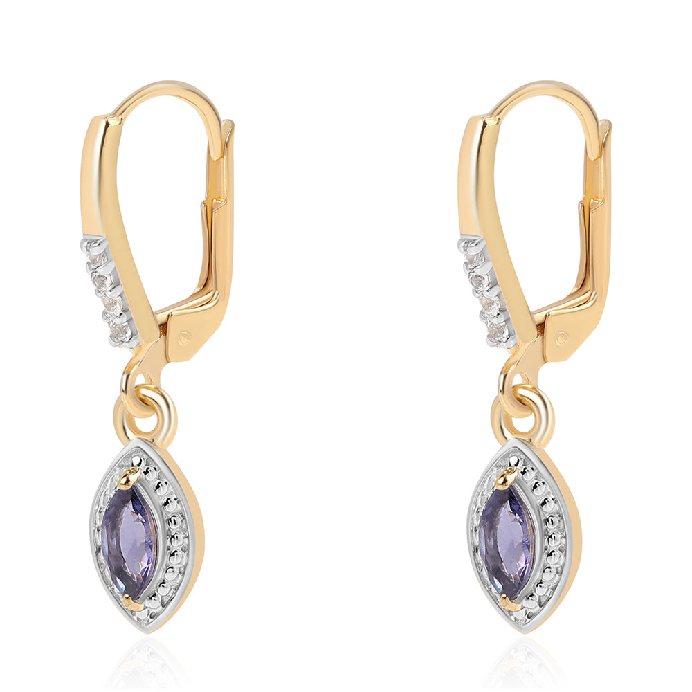 Cercei din Argint 925 Placat cu Aur ( 2.51 grame ) cu Iolit și Topaz Alb 0.52 Carate 3 
