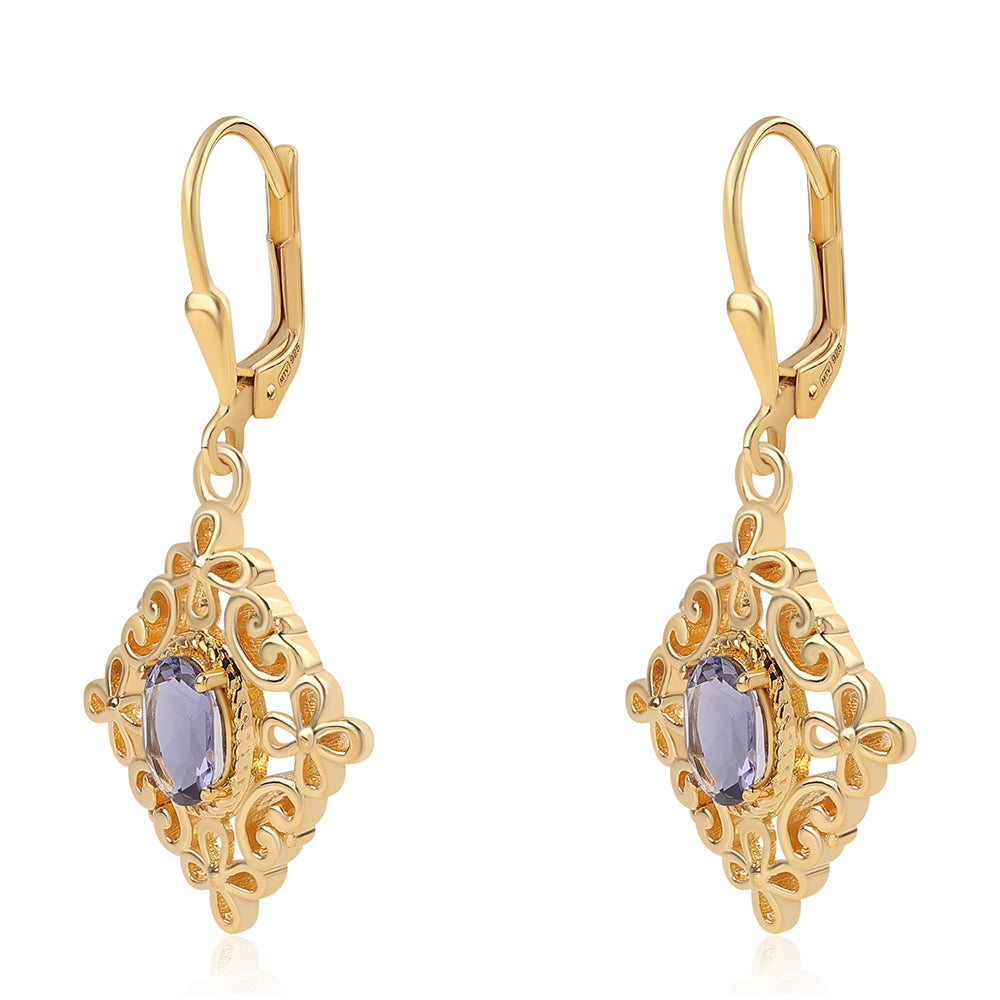 Cercei din Argint 925 Placat cu Aur ( 5.38 grame ) cu Iolit 1.3 Carate