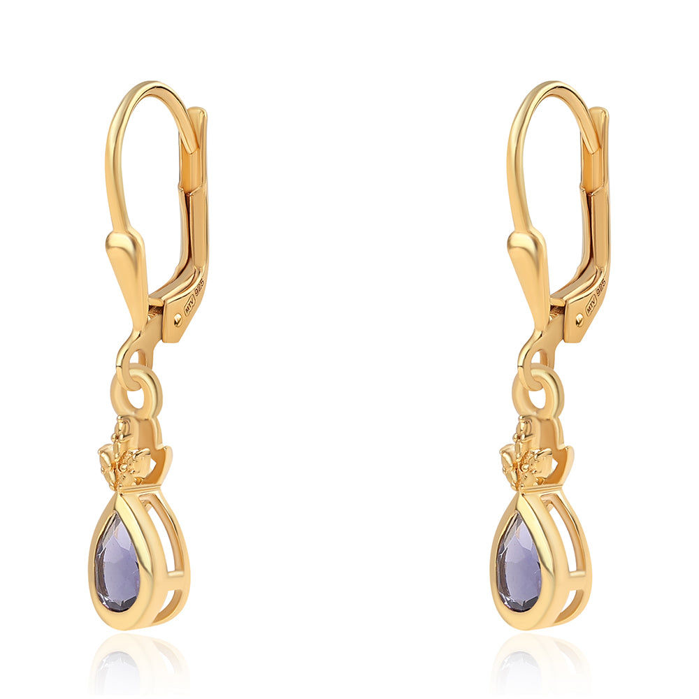 Cercei din Argint 925 Placat cu Aur ( 1.83 grame ) cu Iolit 0.68 Carate