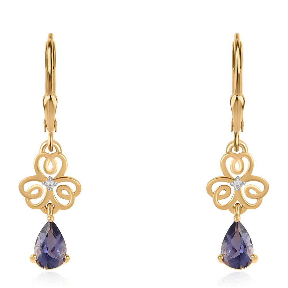 Cercei din Argint 925 Placat cu Aur ( 2.1 grame ) cu Iolit și Topaz Alb 1.42 Carate