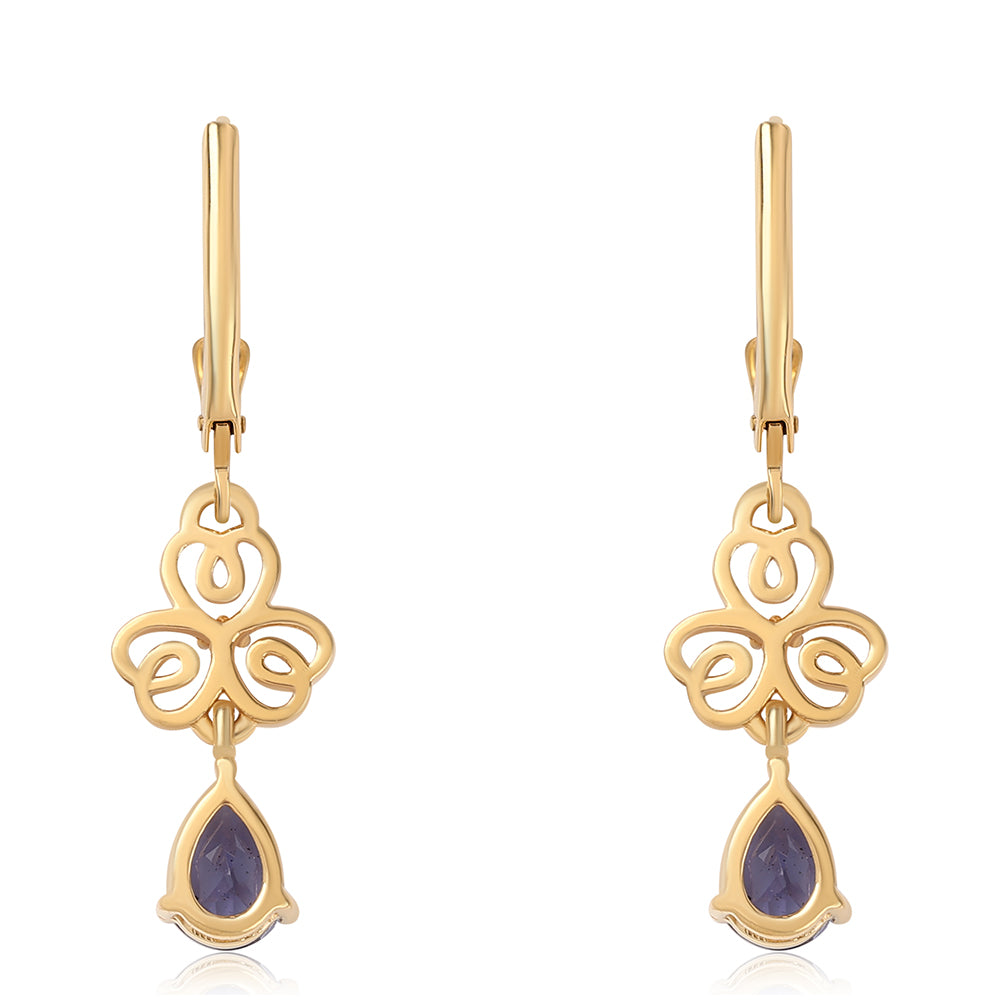 Cercei din Argint 925 Placat cu Aur ( 2.1 grame ) cu Iolit și Topaz Alb 1.42 Carate