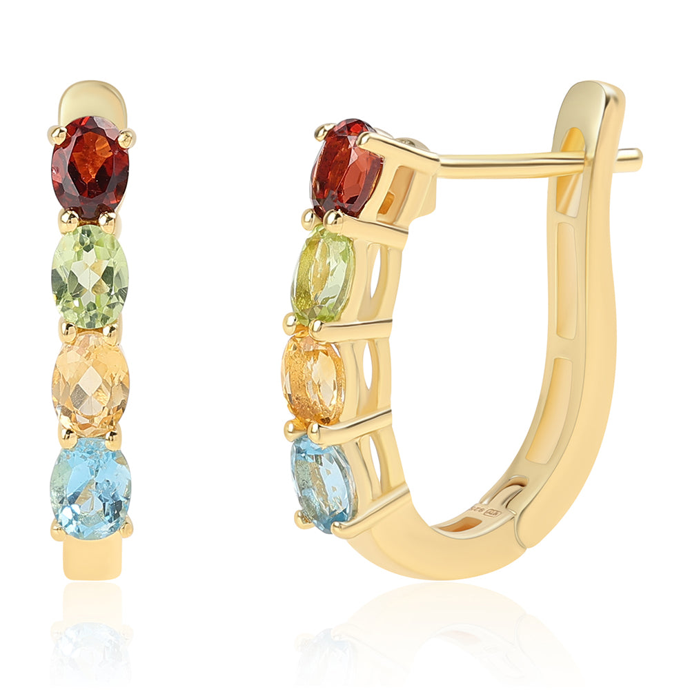 Cercei din Argint 925 Placat cu Aur ( 3.12 grame ) cu Granat Roșu și Citrin 1.74 Carate 1 