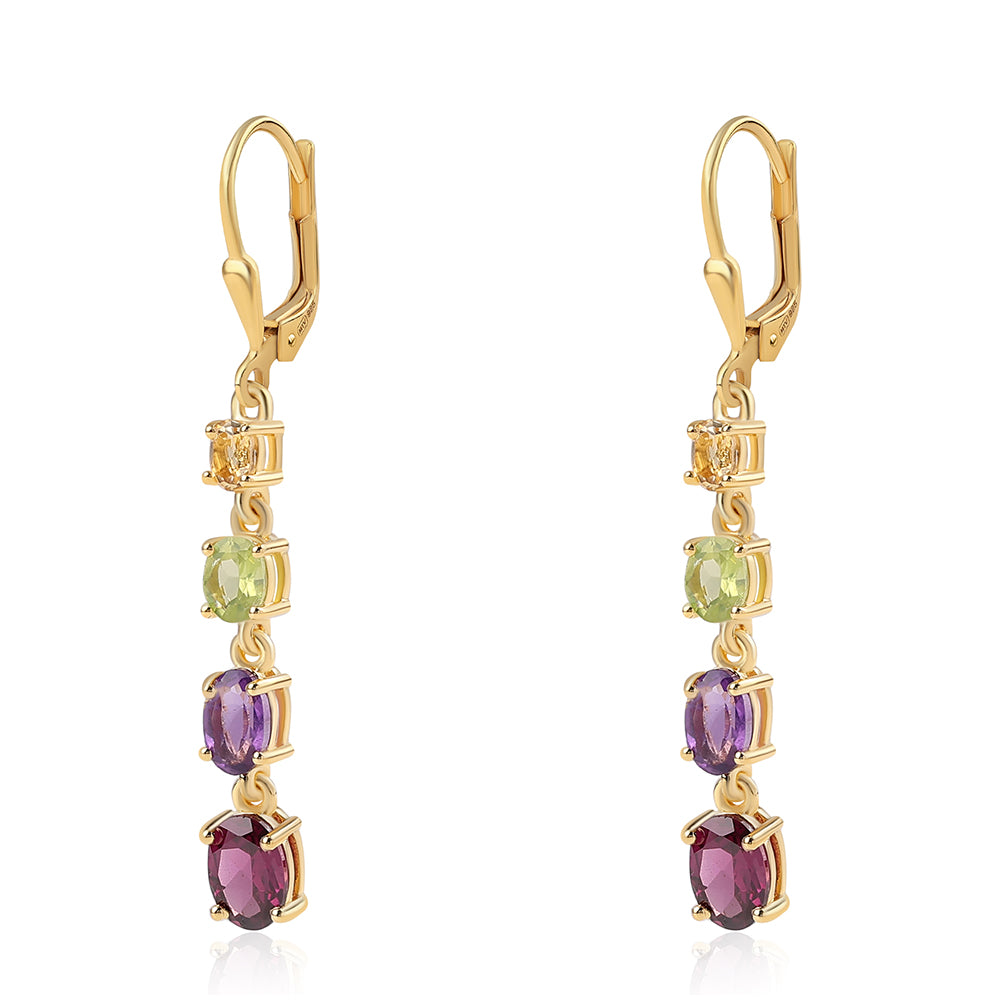 Cercei din Argint 925 Placat cu Aur ( 2.88 grame ) cu Ametist African și Peridot 3.9 Carate