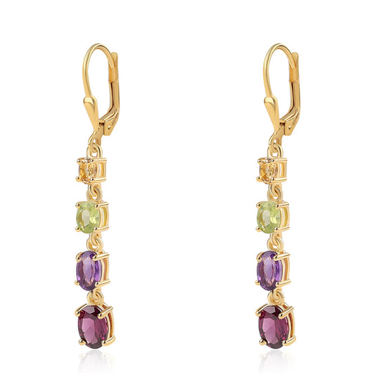 Cercei din Argint 925 Placat cu Aur ( 2.88 grame ) cu Ametist African și Peridot 3.9 Carate