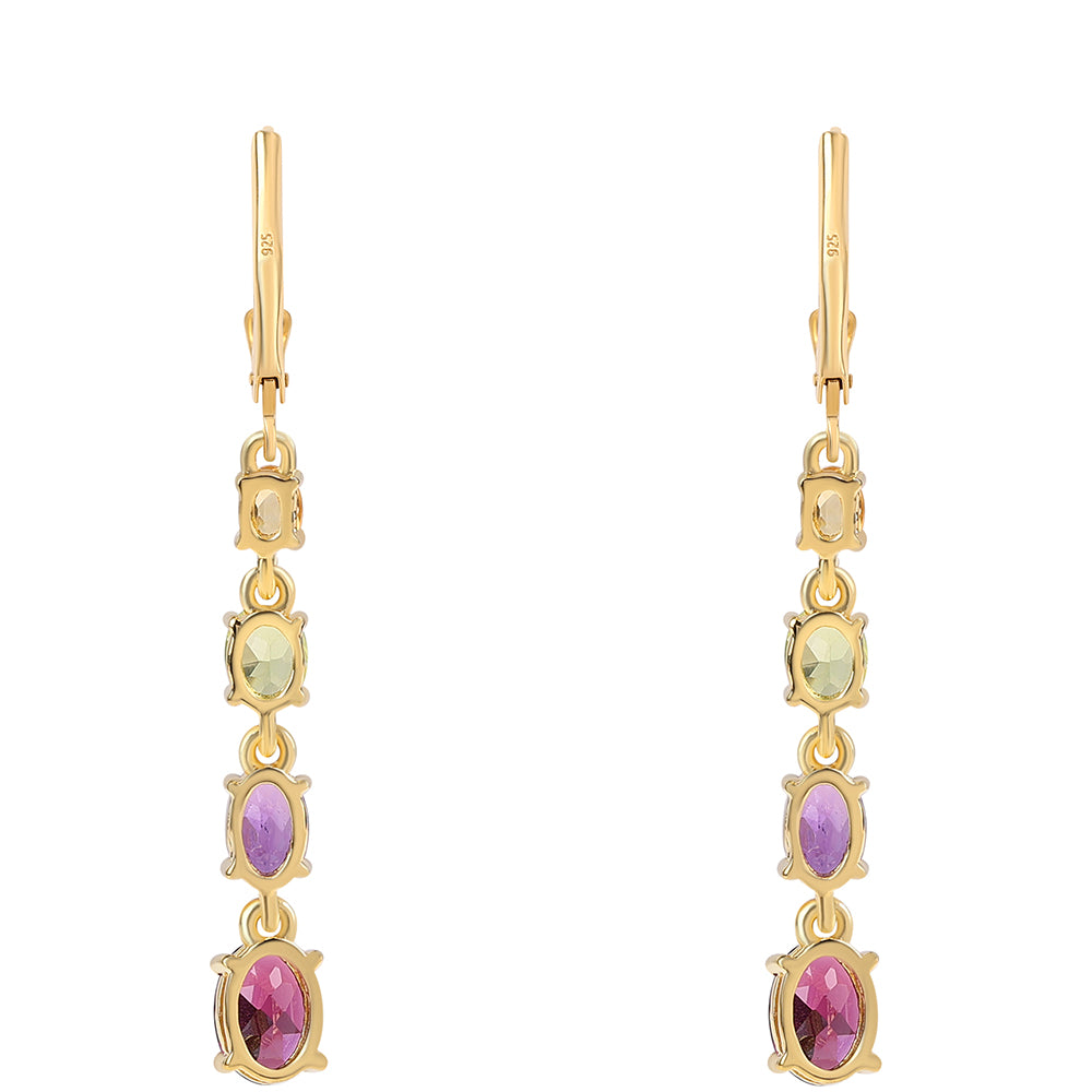 Cercei din Argint 925 Placat cu Aur ( 2.88 grame ) cu Ametist African și Peridot 3.9 Carate