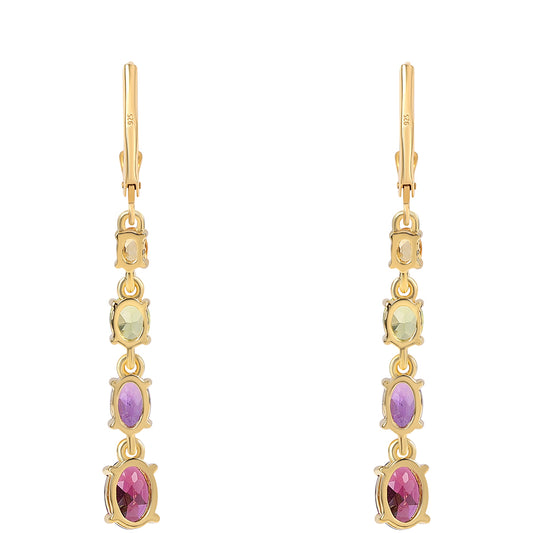 Cercei din Argint 925 Placat cu Aur ( 2.88 grame ) cu Ametist African și Peridot 3.9 Carate