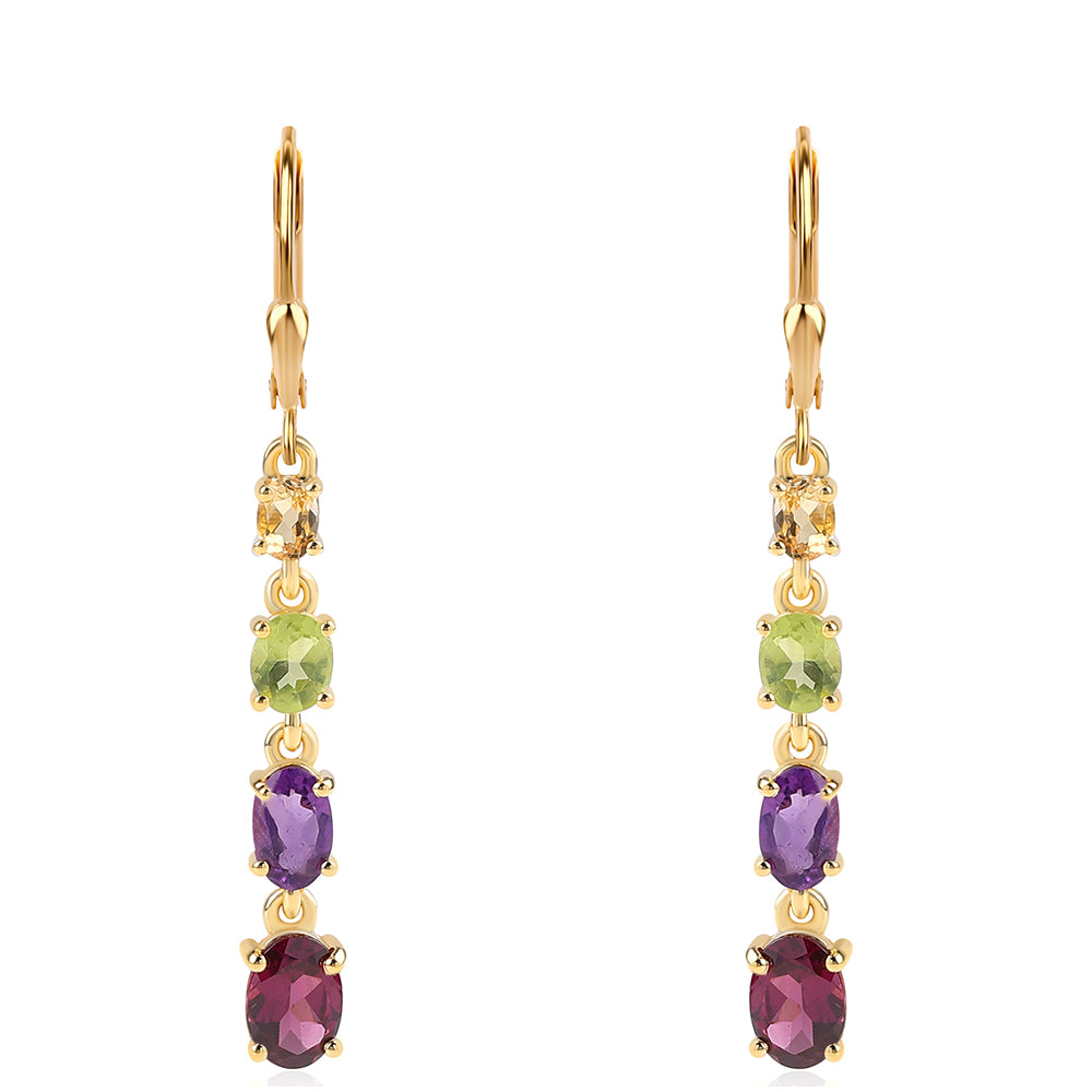 Cercei din Argint 925 Placat cu Aur ( 2.88 grame ) cu Ametist African și Peridot 3.9 Carate