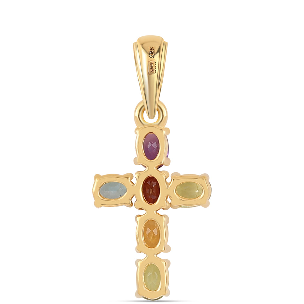 Cruce Pandantiv din Argint 925 Placat cu Aur ( 1.27 grame ) cu Ametist African și Peridot 1.16 Carate 2 