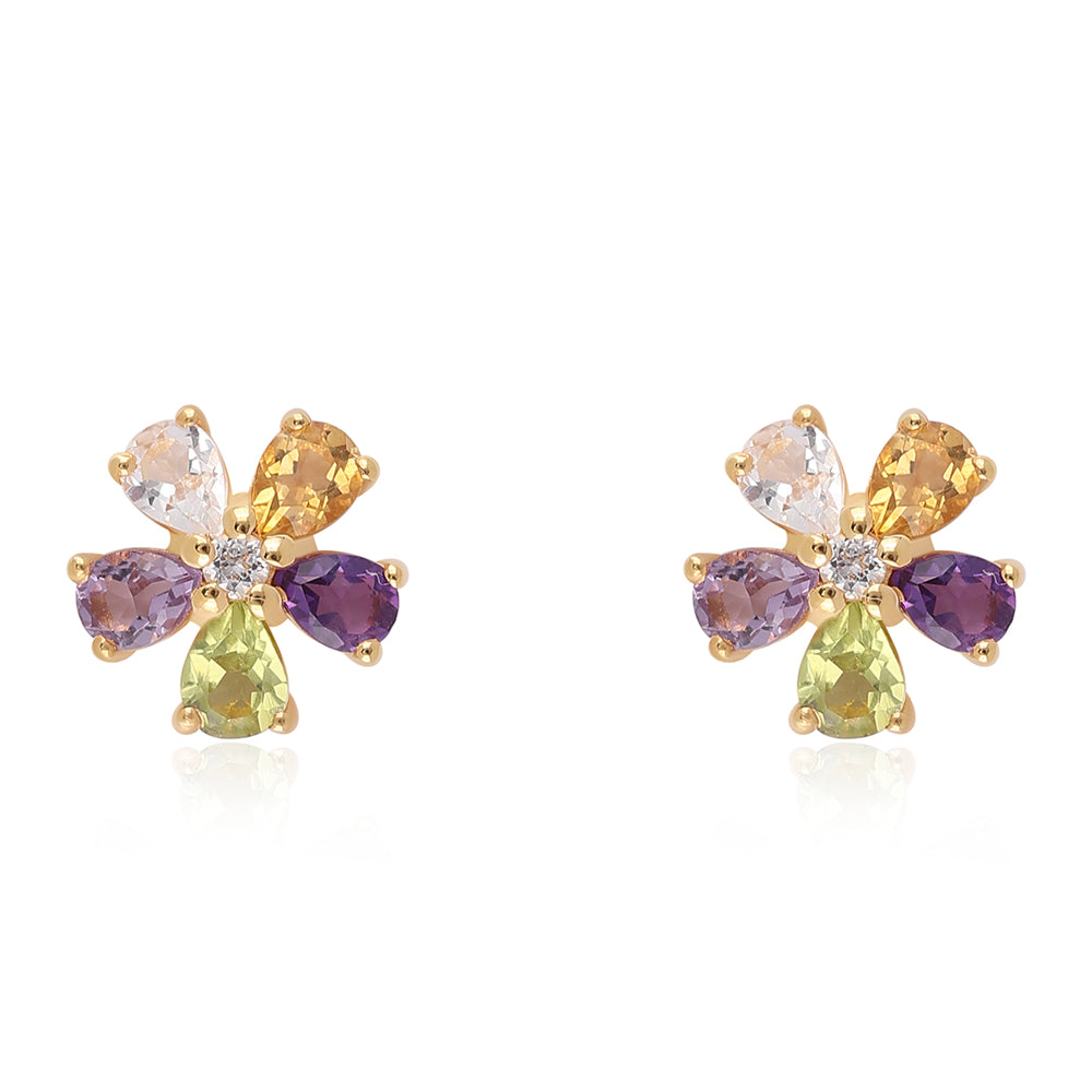 Cercei din Argint 925 Placat cu Aur ( 1.97 grame ) cu Ametist Rose de France și Peridot 1.68 Carate