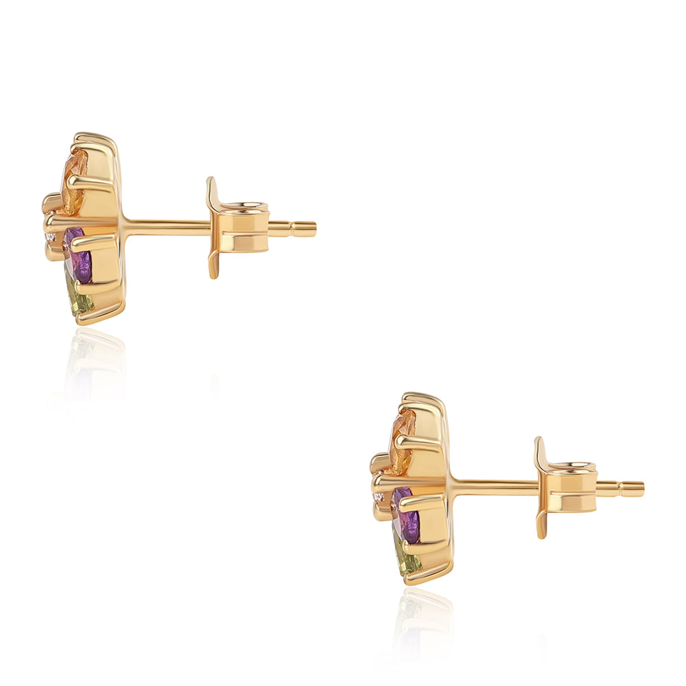 Cercei din Argint 925 Placat cu Aur ( 1.97 grame ) cu Ametist Rose de France și Peridot 1.68 Carate