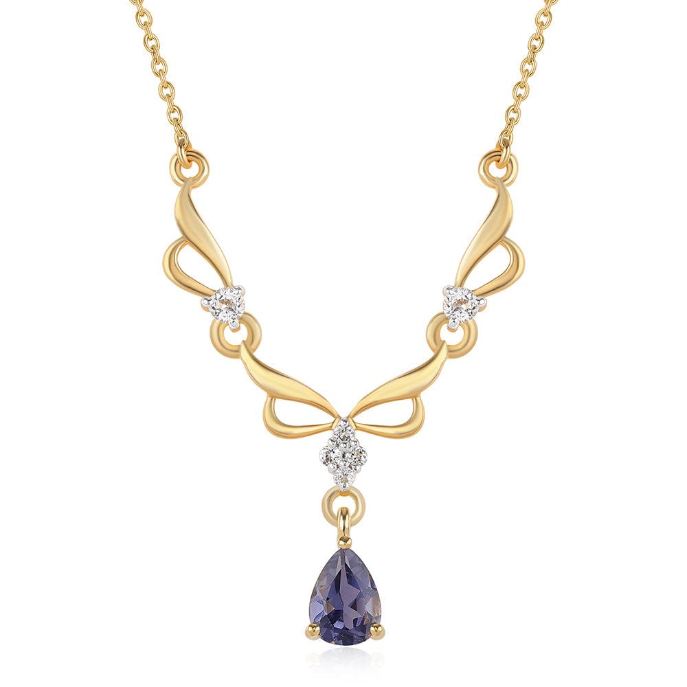 Colier din Argint 925 Placat cu Aur ( 3.64 grame ) cu Iolit și Topaz Alb 0.73 Carate 1 