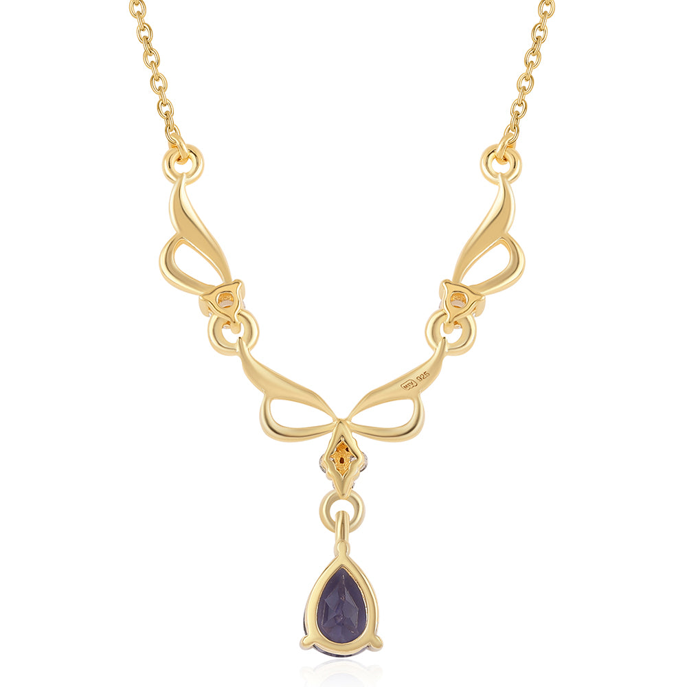 Colier din Argint 925 Placat cu Aur ( 3.64 grame ) cu Iolit și Topaz Alb 0.73 Carate 2 