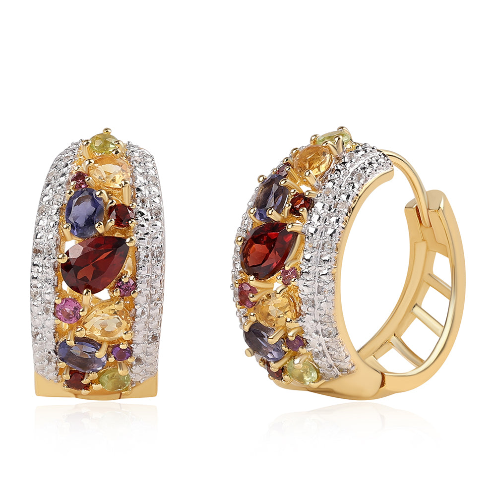 Cercei din Argint 925 Placat cu Aur ( 9.98 grame ) cu Granat Rodolit și Peridot 3.21 Carate 1 