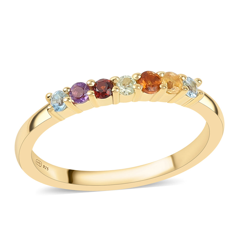 Inel din Argint 925 Placat cu Aur ( 1.81 grame ) cu Ametist African și Citrin 0.29 Carate 1 