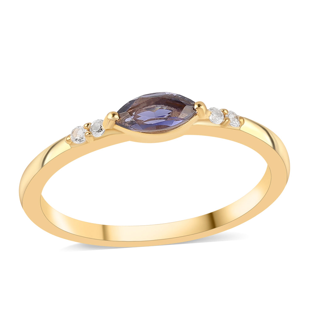 Inel din Argint 925 Placat cu Aur ( 1.79 grame ) cu Iolit și Topaz Alb 0.36 Carate