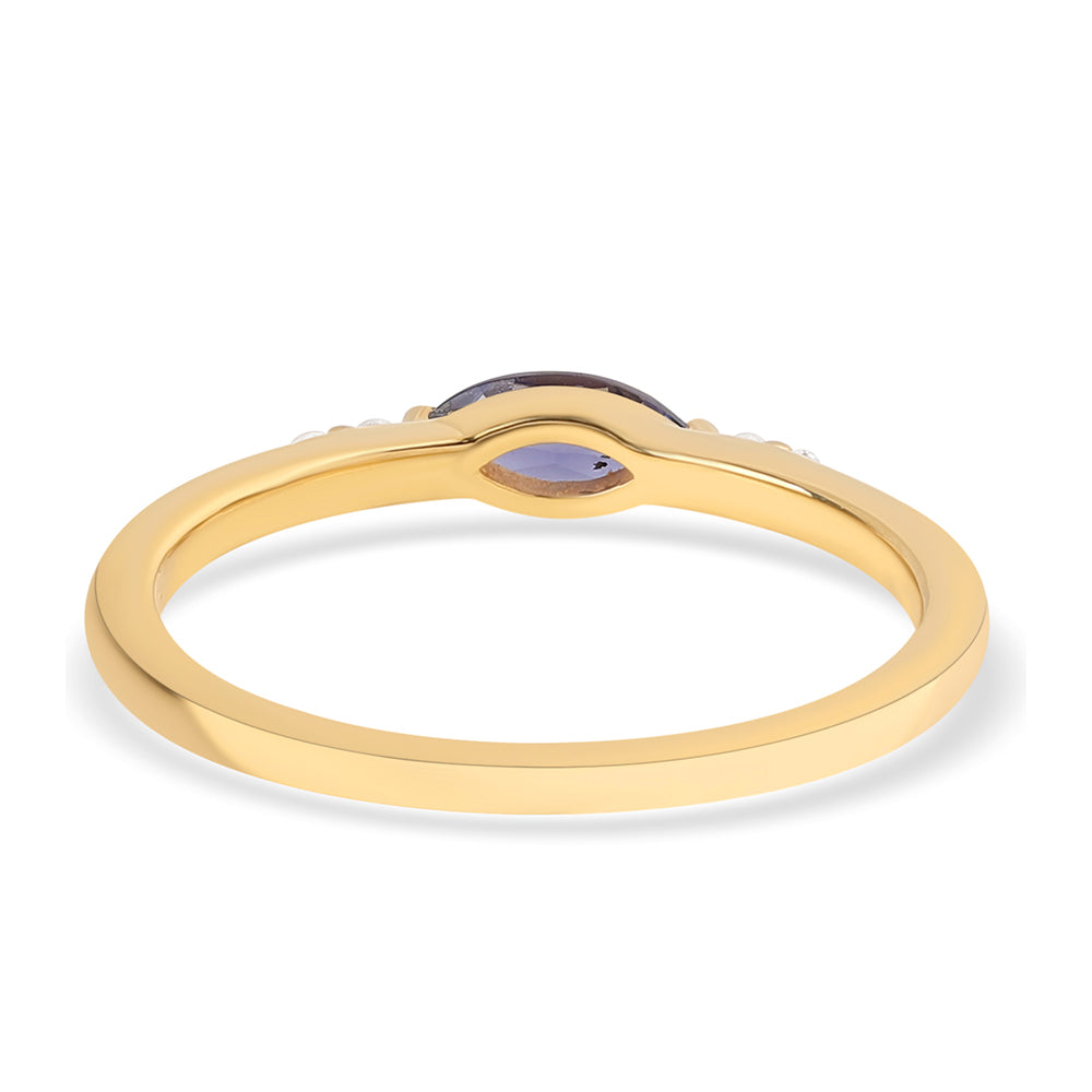 Inel din Argint 925 Placat cu Aur ( 1.79 grame ) cu Iolit și Topaz Alb 0.36 Carate