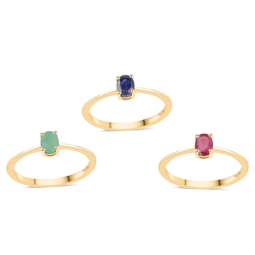 Set din Argint 925 Placat cu Aur ( 3.15 grame ) cu Rubin Thailandez și Smarald Brazilian 1.22 Carate ( Inel )