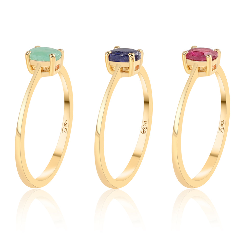 Set din Argint 925 Placat cu Aur ( 3.15 grame ) cu Rubin Thailandez și Smarald Brazilian 1.22 Carate ( Inel ) 3 