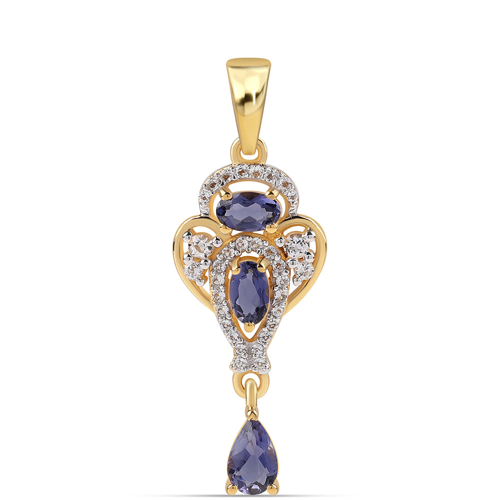 Pandantiv din Argint 925 Placat cu Aur ( 1.79 grame ) cu Iolit și Topaz Alb 1.02 Carate