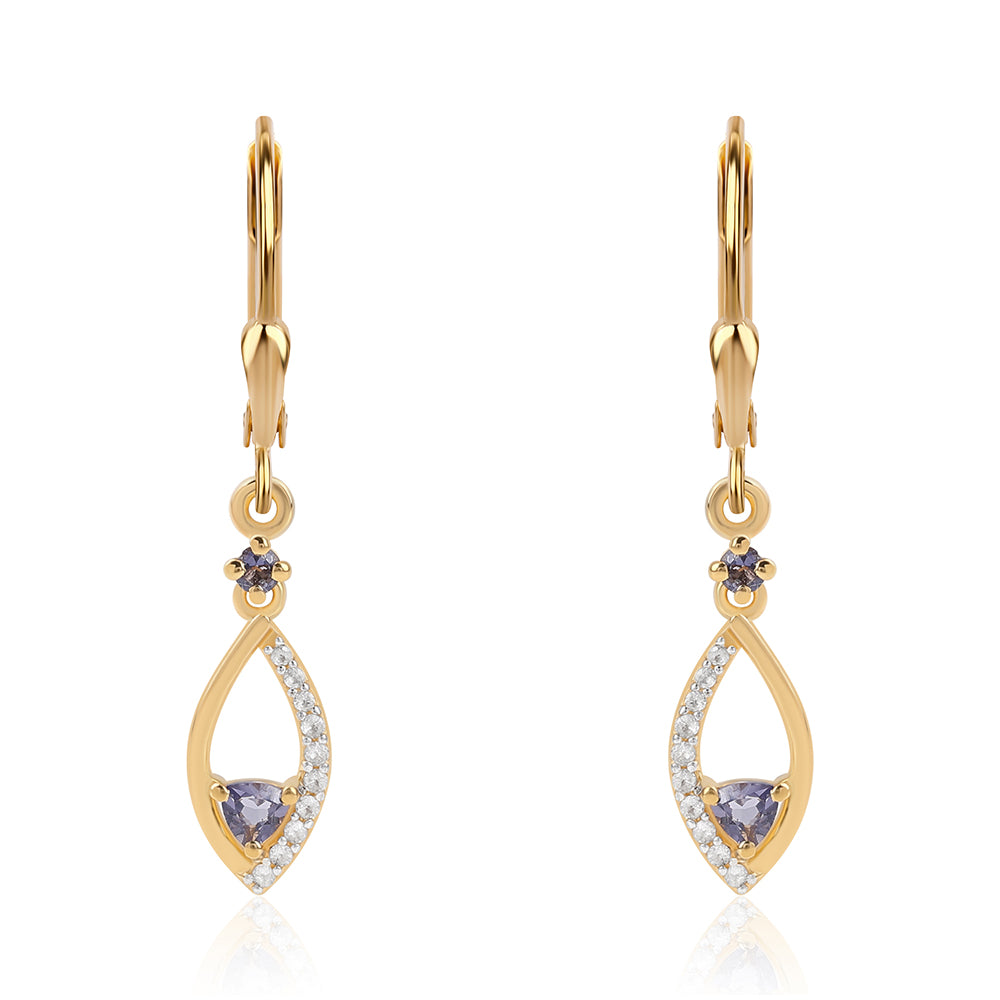 Cercei din Argint 925 Placat cu Aur ( 1.92 grame ) cu Iolit și Topaz Alb 0.37 Carate 1 