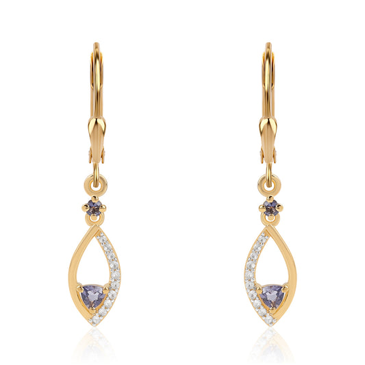 Cercei din Argint 925 Placat cu Aur ( 1.92 grame ) cu Iolit și Topaz Alb 0.37 Carate