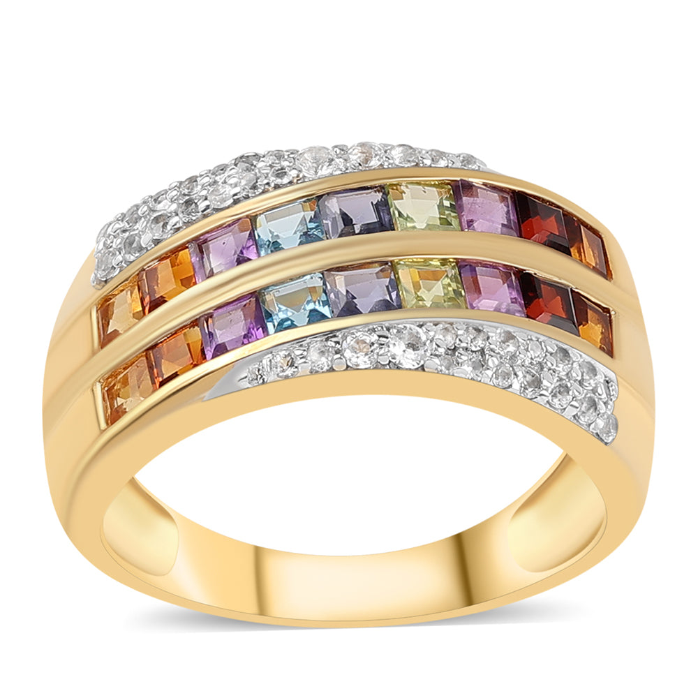 Inel din Argint 925 Placat cu Aur ( 4.88 grame ) cu Ametist African și Granat Roșu 2.35 Carate