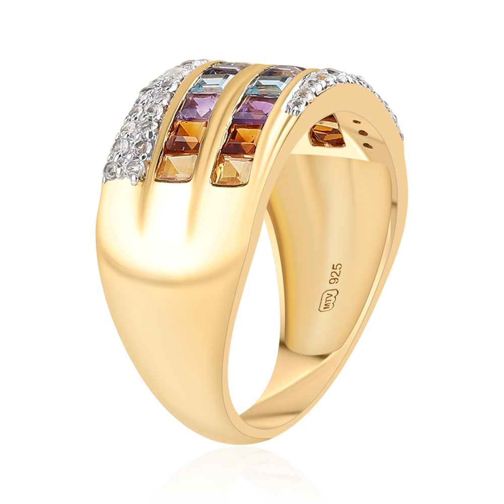 Inel din Argint 925 Placat cu Aur ( 4.88 grame ) cu Ametist African și Granat Roșu 2.35 Carate 3 