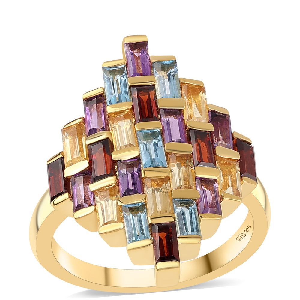 Inel din Argint 925 Placat cu Aur ( 4.45 grame ) cu Ametist African și Citrin 3.06 Carate 1 