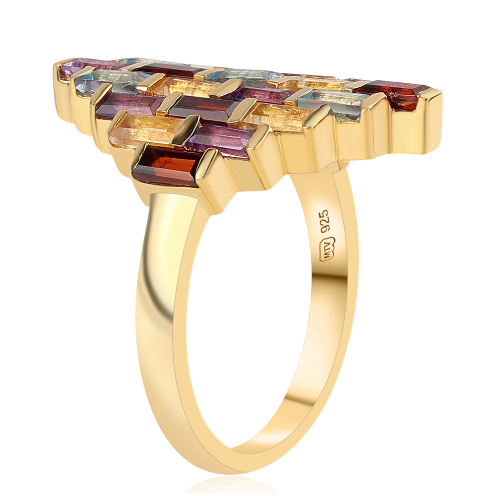 Inel din Argint 925 Placat cu Aur ( 4.45 grame ) cu Ametist African și Citrin 3.06 Carate 3 