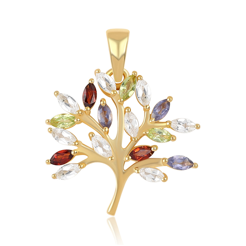 Pandantiv din Argint 925 Placat cu Aur ( 2.4 grame ) cu Peridot și Granat Roșu 1.77 Carate