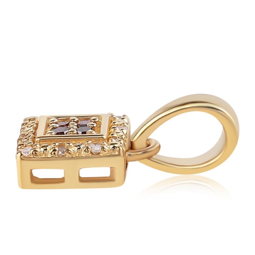 Pandantiv din Argint 925 Placat cu Aur ( 0.95 grame ) cu Diamant Roșu și Diamant Alb 0.09 Carate 2 