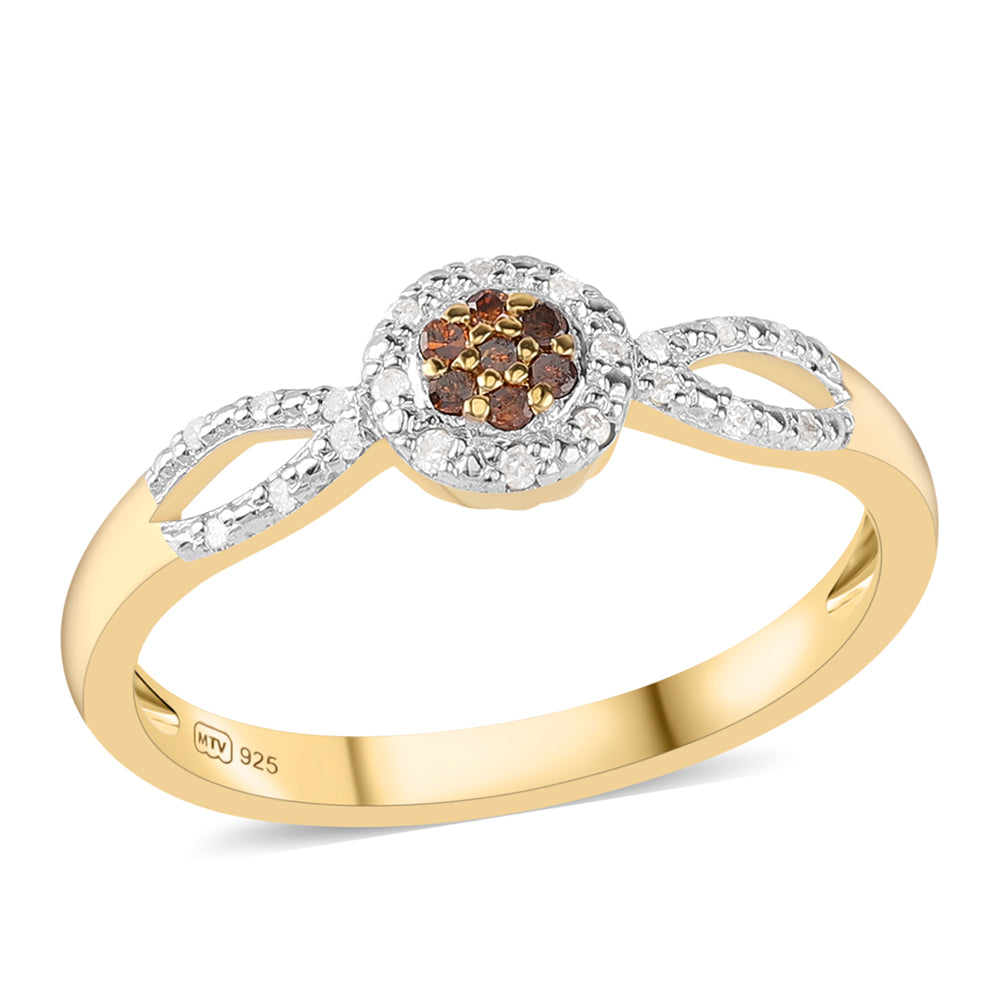 Inel din Argint 925 Placat cu Aur ( 2.37 grame ) cu Diamant Roșu și Diamant Alb 0.16 Carate