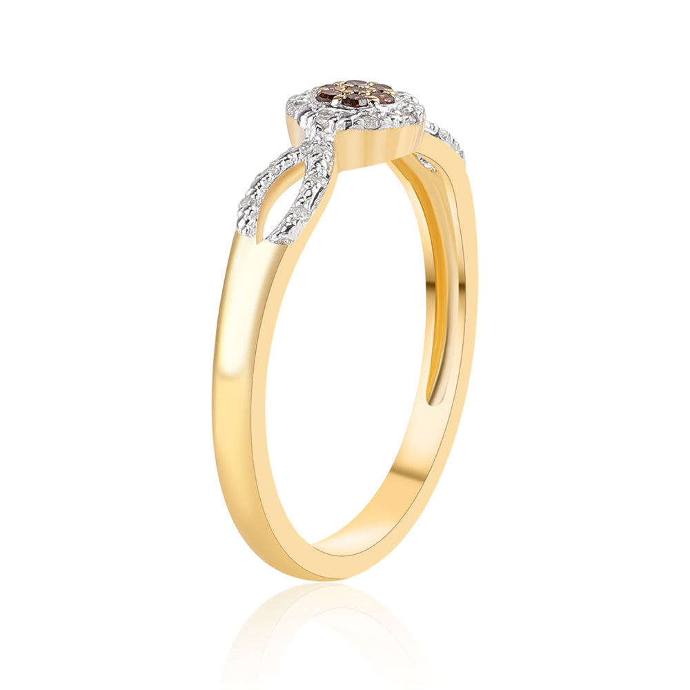 Inel din Argint 925 Placat cu Aur ( 2.37 grame ) cu Diamant Roșu și Diamant Alb 0.16 Carate 5 