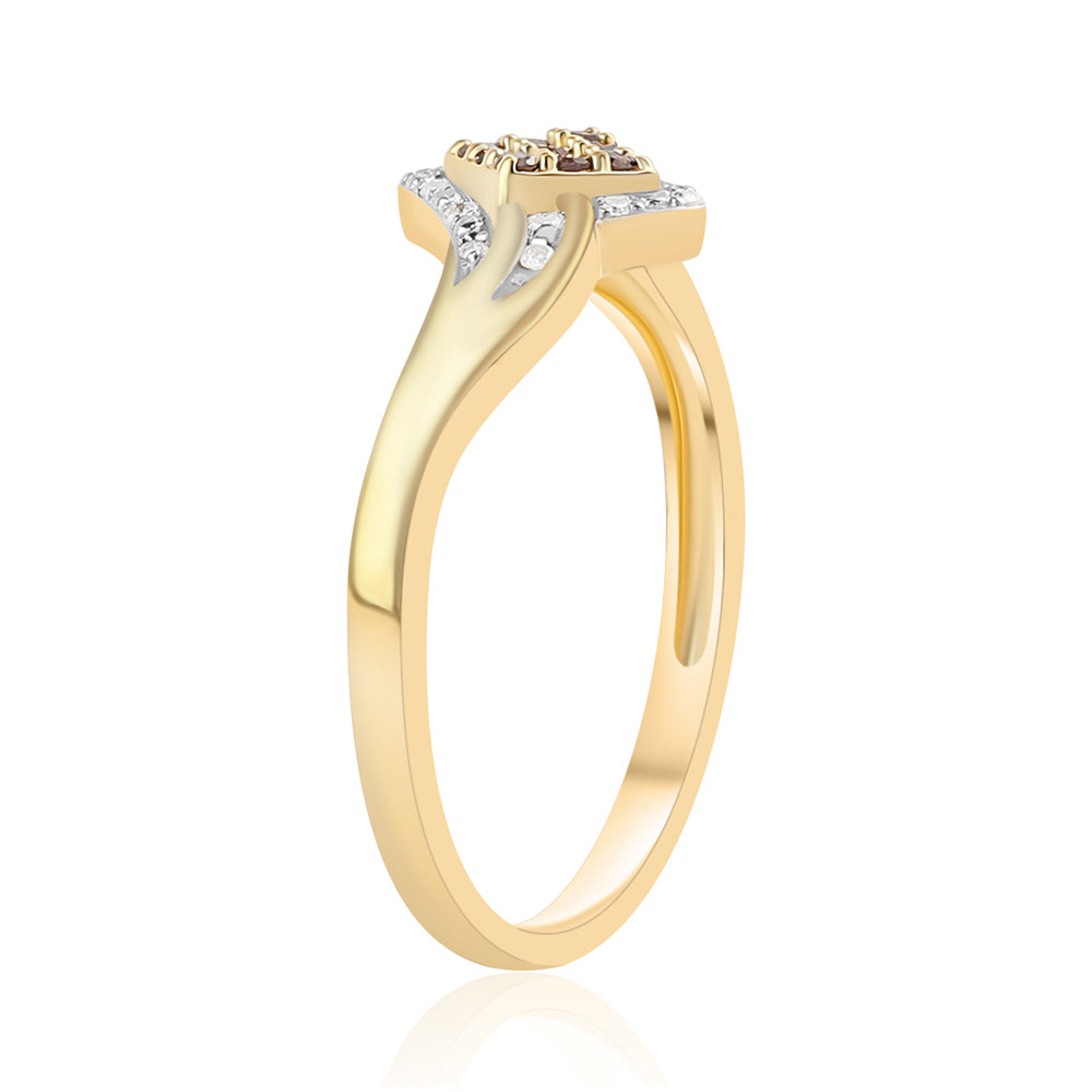 Inel din Argint 925 Placat cu Aur ( 2.22 grame ) cu Diamant Roșu și Diamant Alb 0.18 Carate