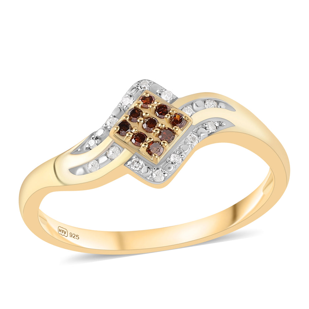 Inel din Argint 925 Placat cu Aur ( 2.22 grame ) cu Diamant Roșu și Diamant Alb 0.18 Carate 1 