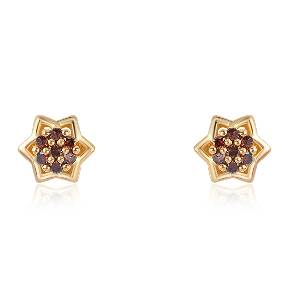 Cercei din Argint 925 Placat cu Aur ( 1.34 grame ) cu Diamant Roșu 0.14 Carate