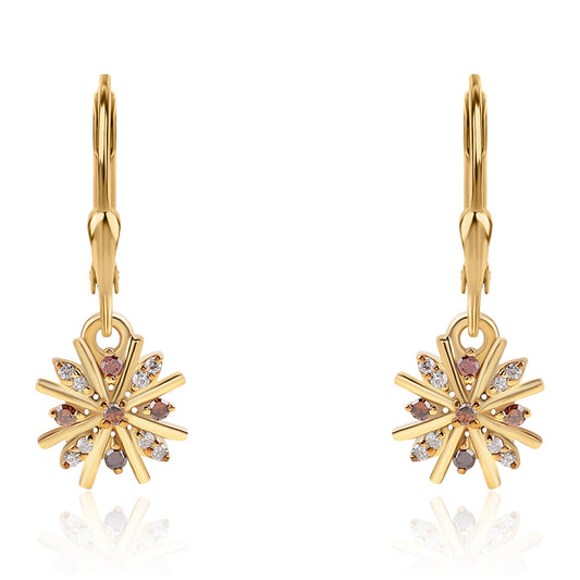 Cercei din Argint 925 Placat cu Aur ( 2.13 grame ) cu Diamant Roșu și Diamant Alb 0.19 Carate