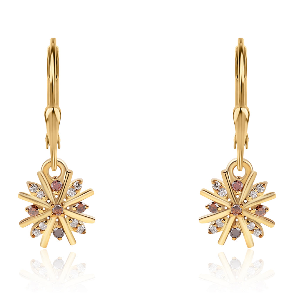 Cercei din Argint 925 Placat cu Aur ( 2.13 grame ) cu Diamant Roșu și Diamant Alb 0.19 Carate