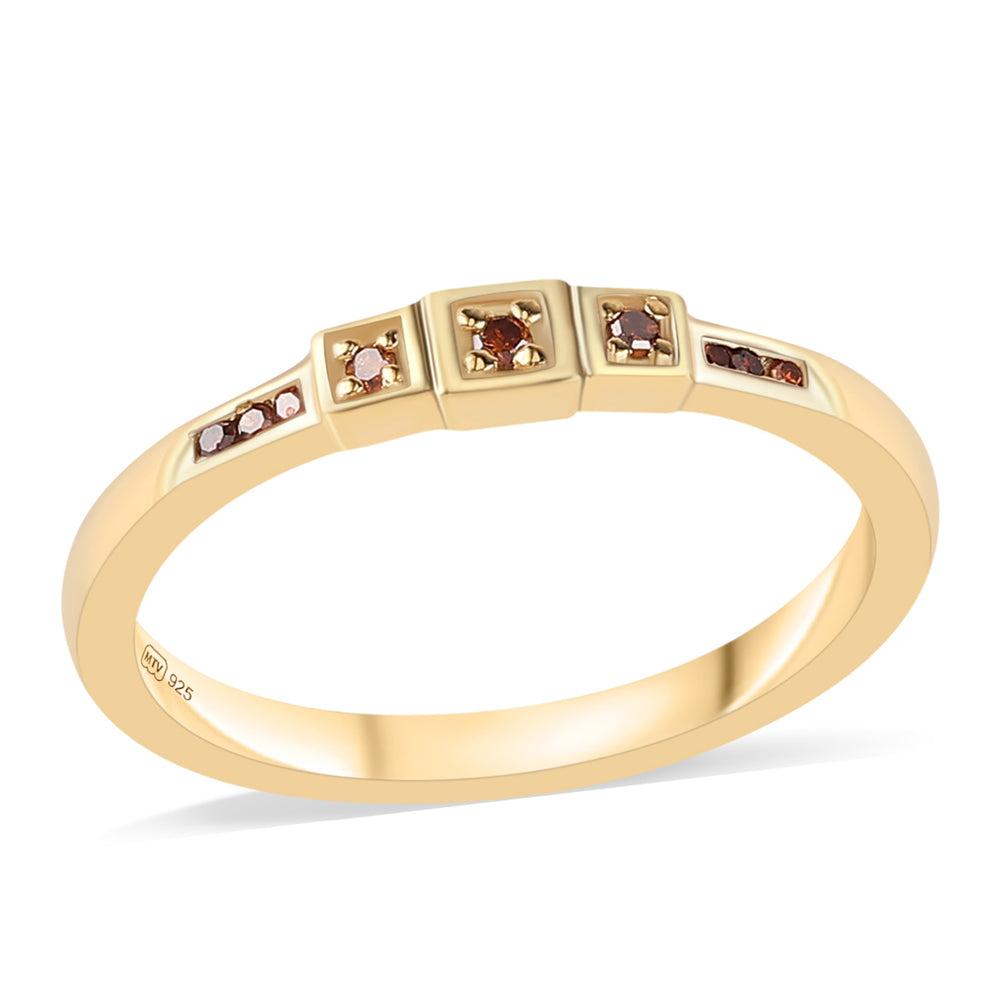 Inel din Argint 925 Placat cu Aur ( 1.9 grame ) cu Diamant Roșu 0.1 Carate 4 