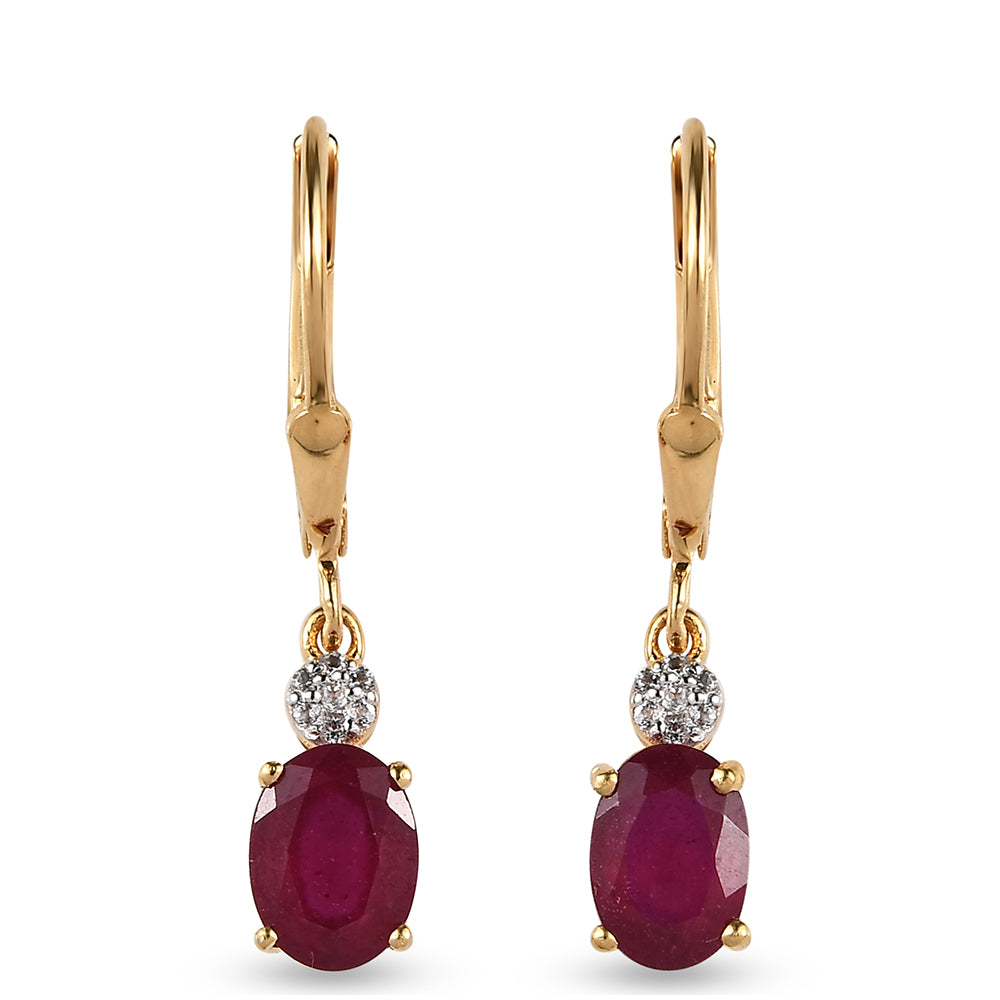 Set din Argint 925 Placat cu Aur ( 6.09 grame ) cu Rubin Thailandez și Smarald Brazilian 6.75 Carate ( Cercei )