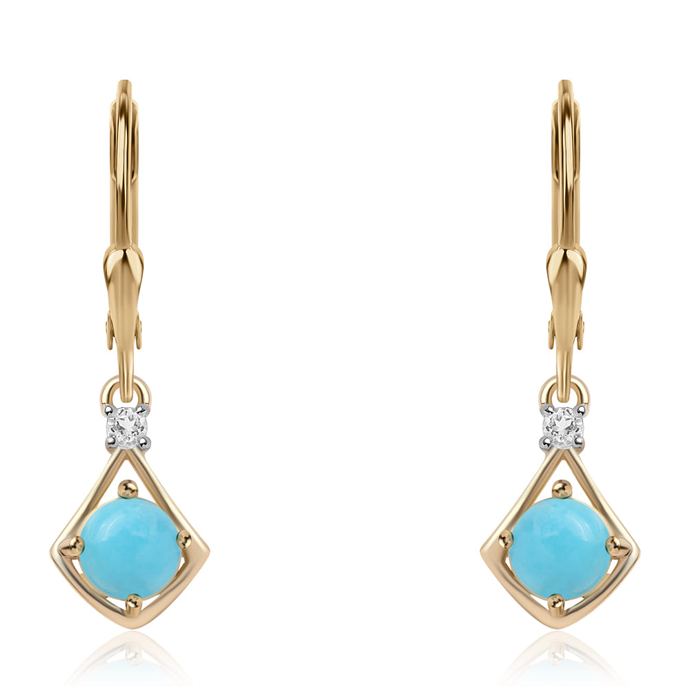 Cercei din Argint 925 Placat cu Aur ( 1.54 grame ) cu Turcoaz ”Frumoasa Adormită” și Topaz Alb 0.98 Carate 2 