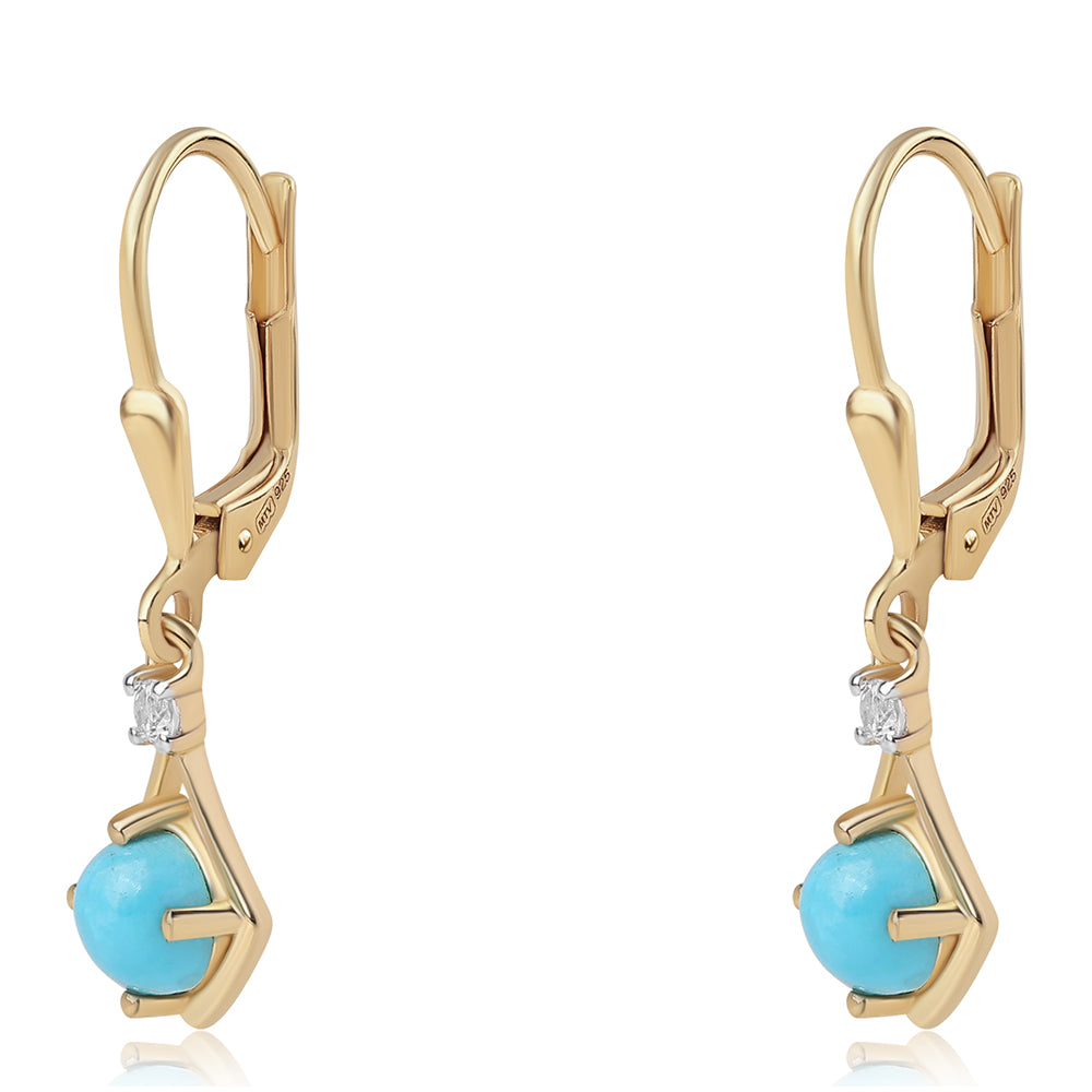 Cercei din Argint 925 Placat cu Aur ( 1.54 grame ) cu Turcoaz ”Frumoasa Adormită” și Topaz Alb 0.98 Carate