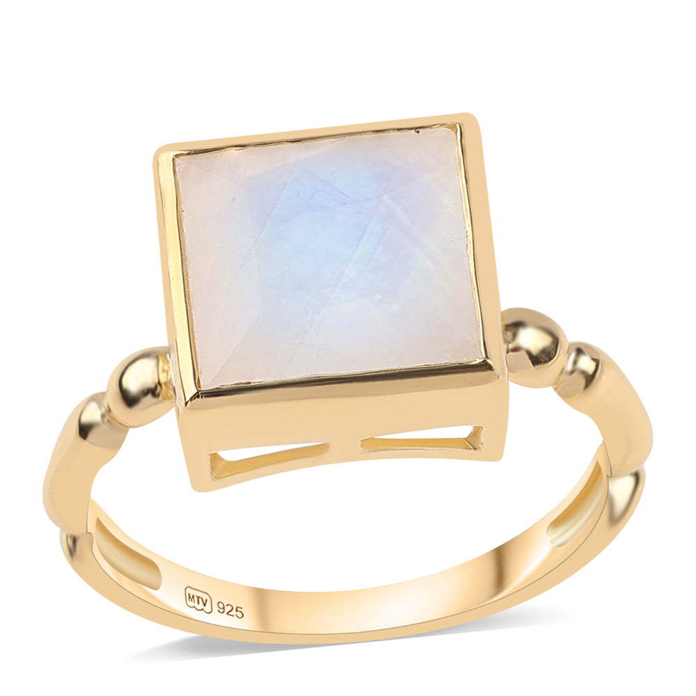 Inel din Argint 925 Placat cu Aur ( 2.74 grame ) cu Piatra Lunii Curcubeu Clasa ”AA” 4.02 Carate 1 