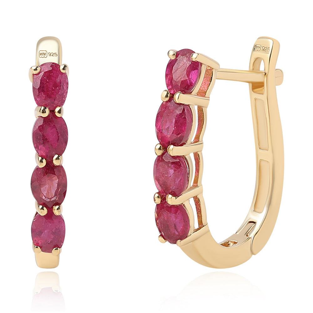 Cercei din Argint 925 Placat cu Aur ( 2.63 grame ) cu Rubin Mozambic 2.65 Carate